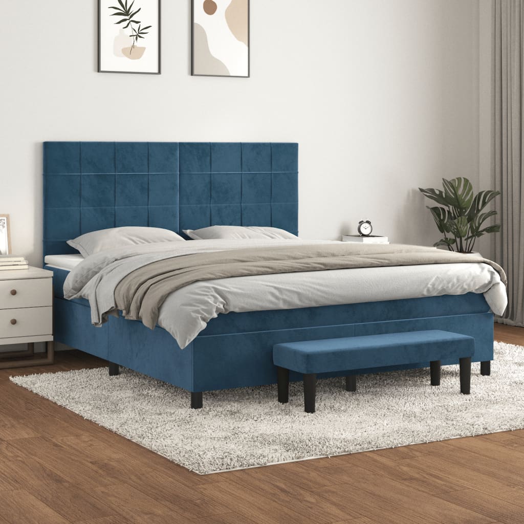 Pat box spring cu saltea, albastru închis, 180x200 cm, catifea GartenMobel Dekor