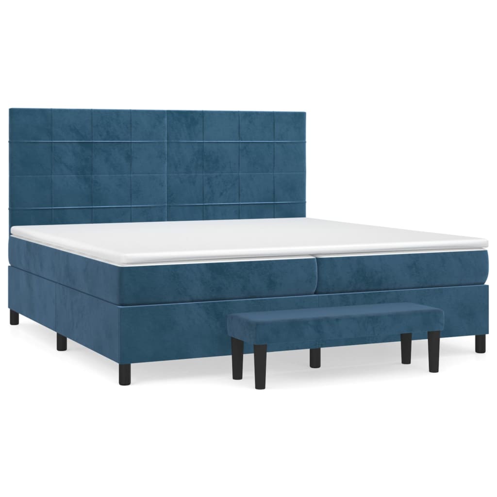 Pat box spring cu saltea, albastru închis, 200x200 cm, catifea GartenMobel Dekor