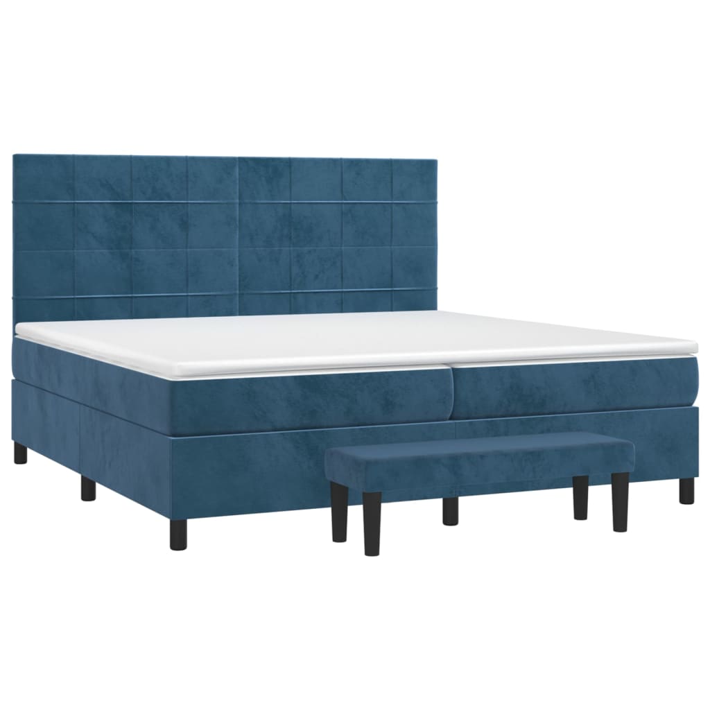 Pat box spring cu saltea, albastru închis, 200x200 cm, catifea GartenMobel Dekor