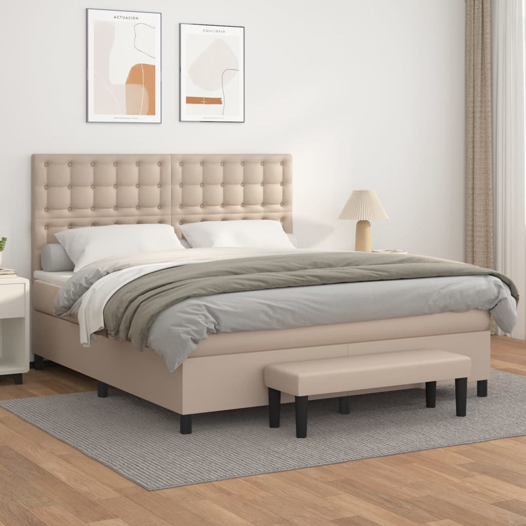 Pat box spring cu saltea, cappuccino, 180x200cm piele ecologică GartenMobel Dekor