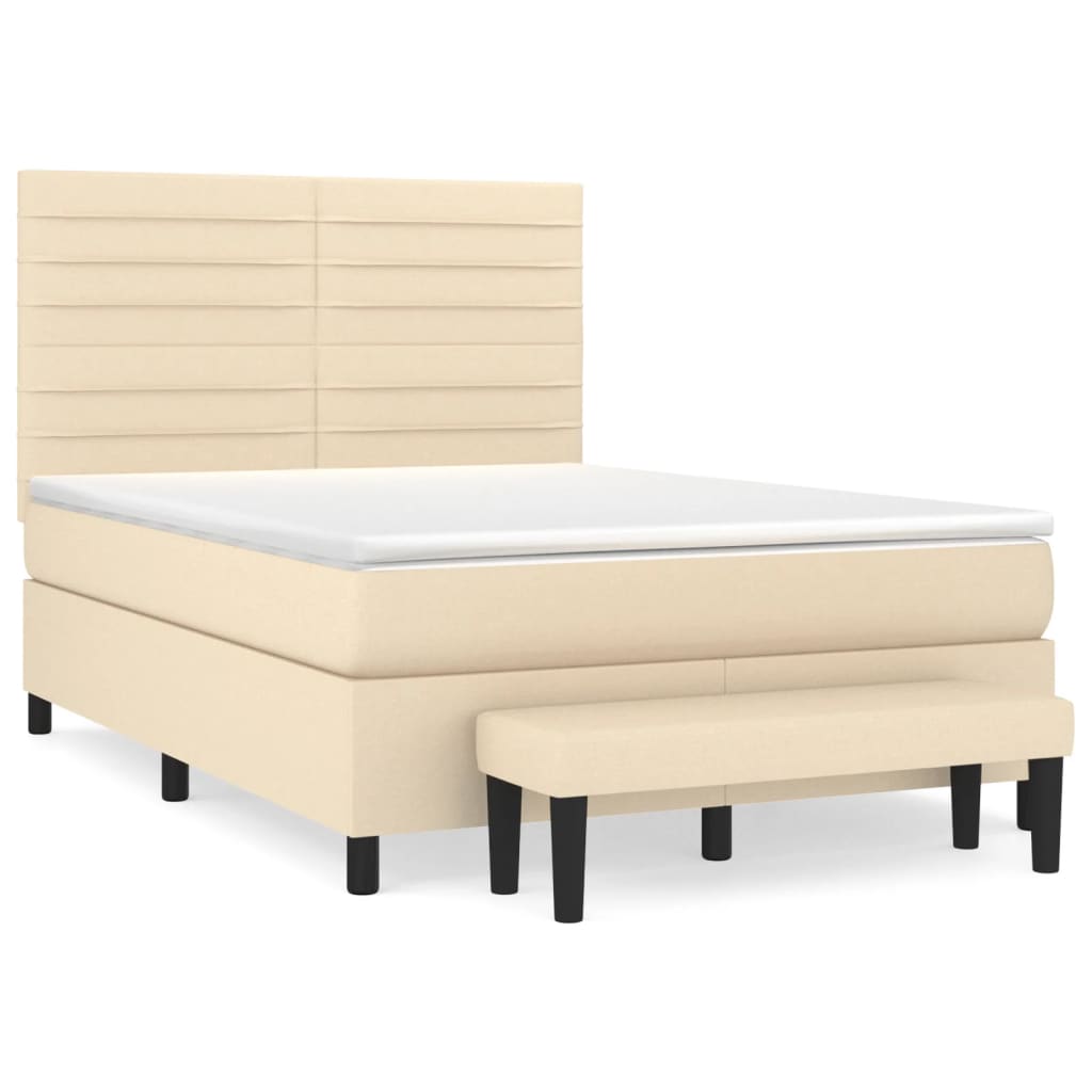 Pat box spring cu saltea, crem, 140x200 cm, textil GartenMobel Dekor