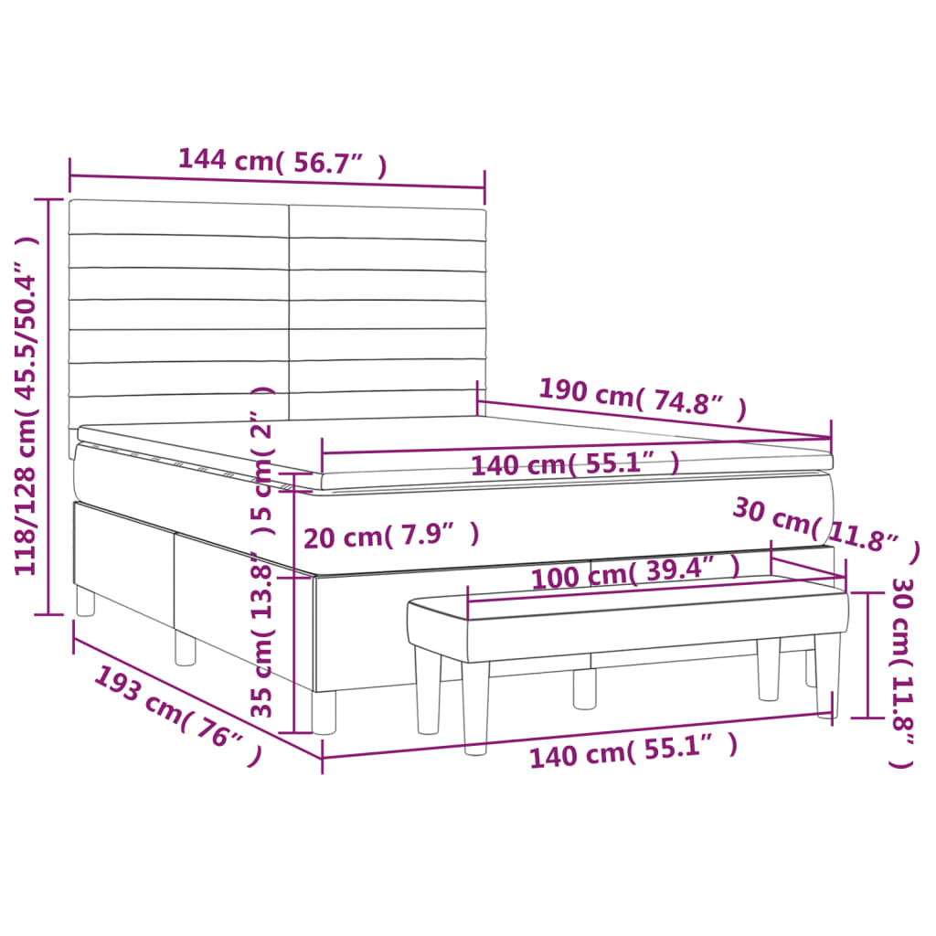Pat box spring cu saltea, crem, 140x200 cm, textil GartenMobel Dekor