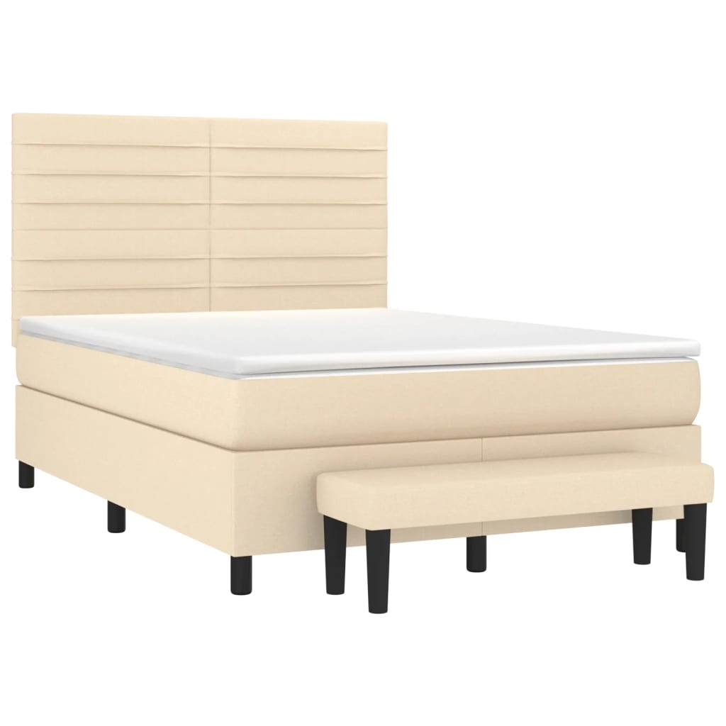 Pat box spring cu saltea, crem, 140x200 cm, textil GartenMobel Dekor