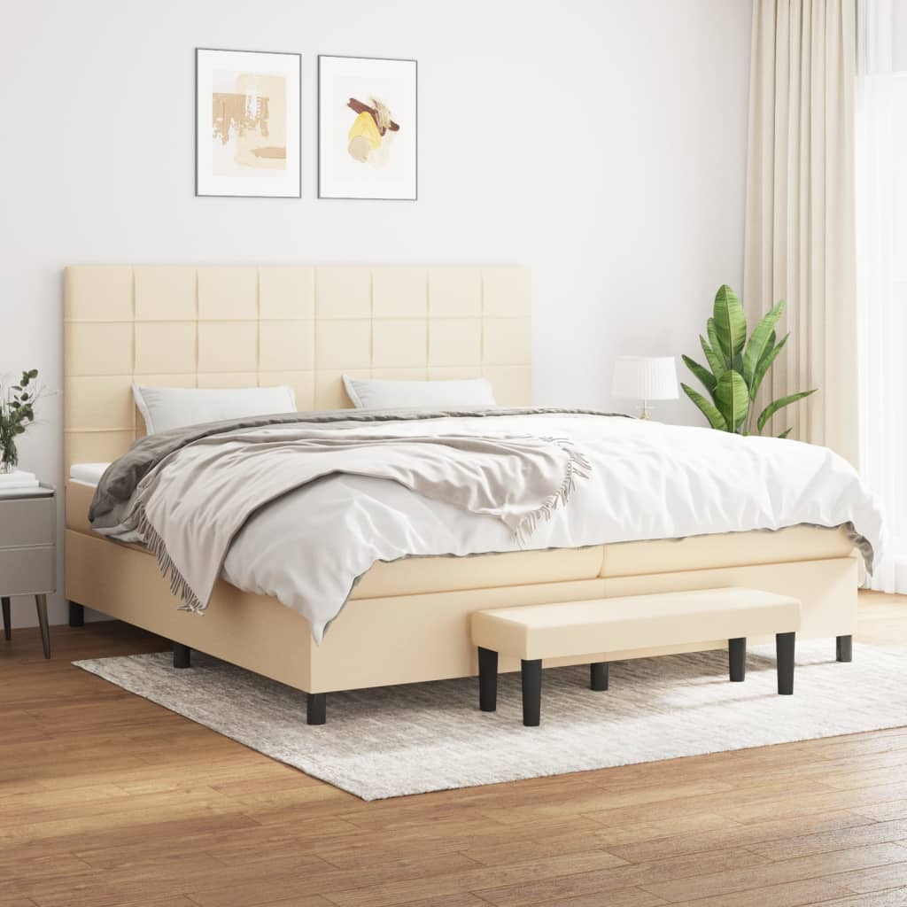 Pat box spring cu saltea, crem, 200x200 cm, textil GartenMobel Dekor