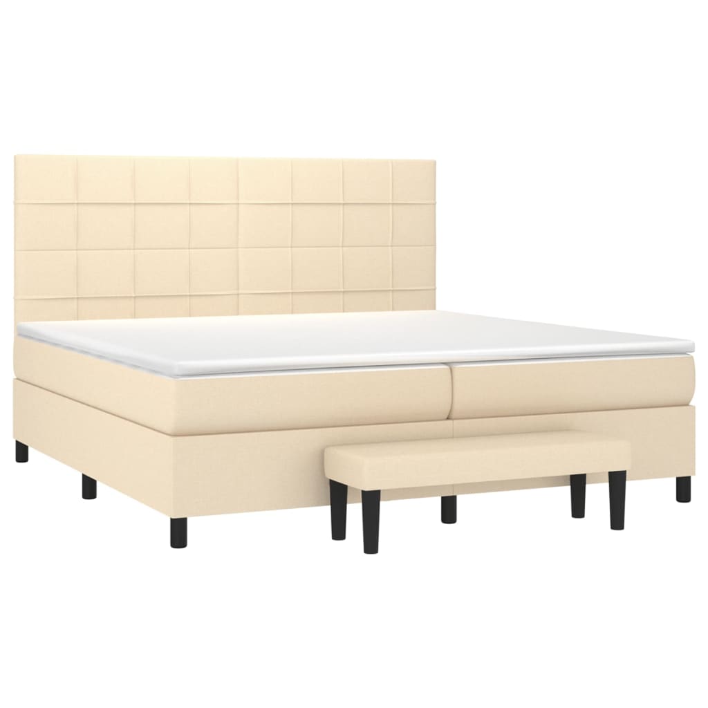 Pat box spring cu saltea, crem, 200x200 cm, textil GartenMobel Dekor