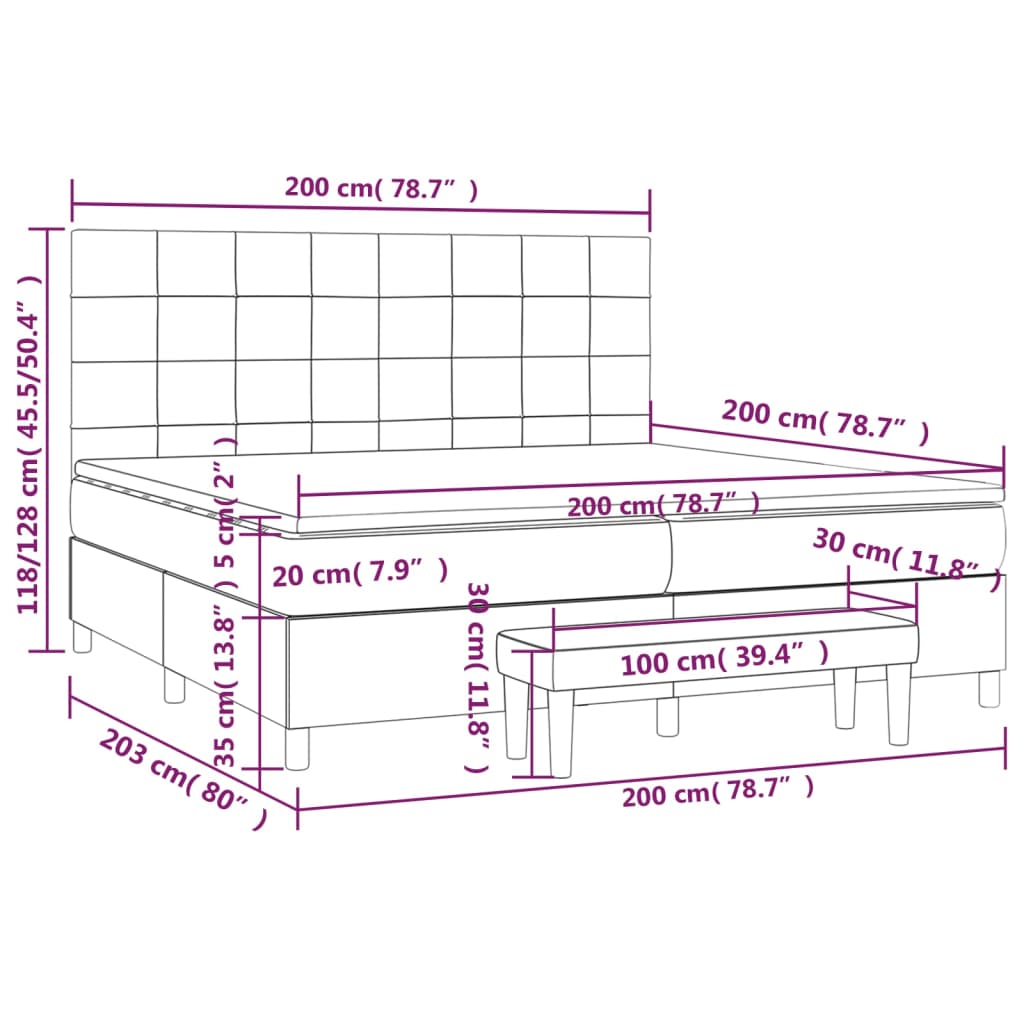 Pat box spring cu saltea, negru, 200x200 cm, catifea GartenMobel Dekor