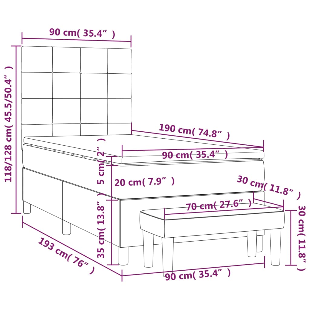 Pat box spring cu saltea, negru, 90x190 cm, catifea GartenMobel Dekor