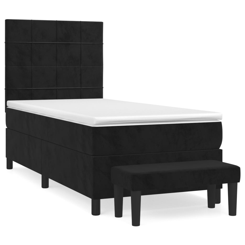 Pat box spring cu saltea, negru, 90x190 cm, catifea GartenMobel Dekor
