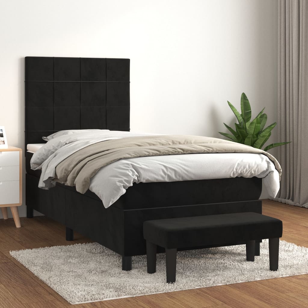 Pat box spring cu saltea, negru, 90x200 cm, catifea GartenMobel Dekor