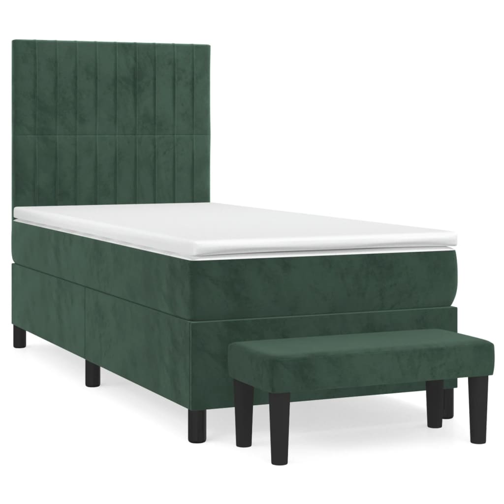 Pat box spring cu saltea, verde închis, 90x190 cm, catifea GartenMobel Dekor