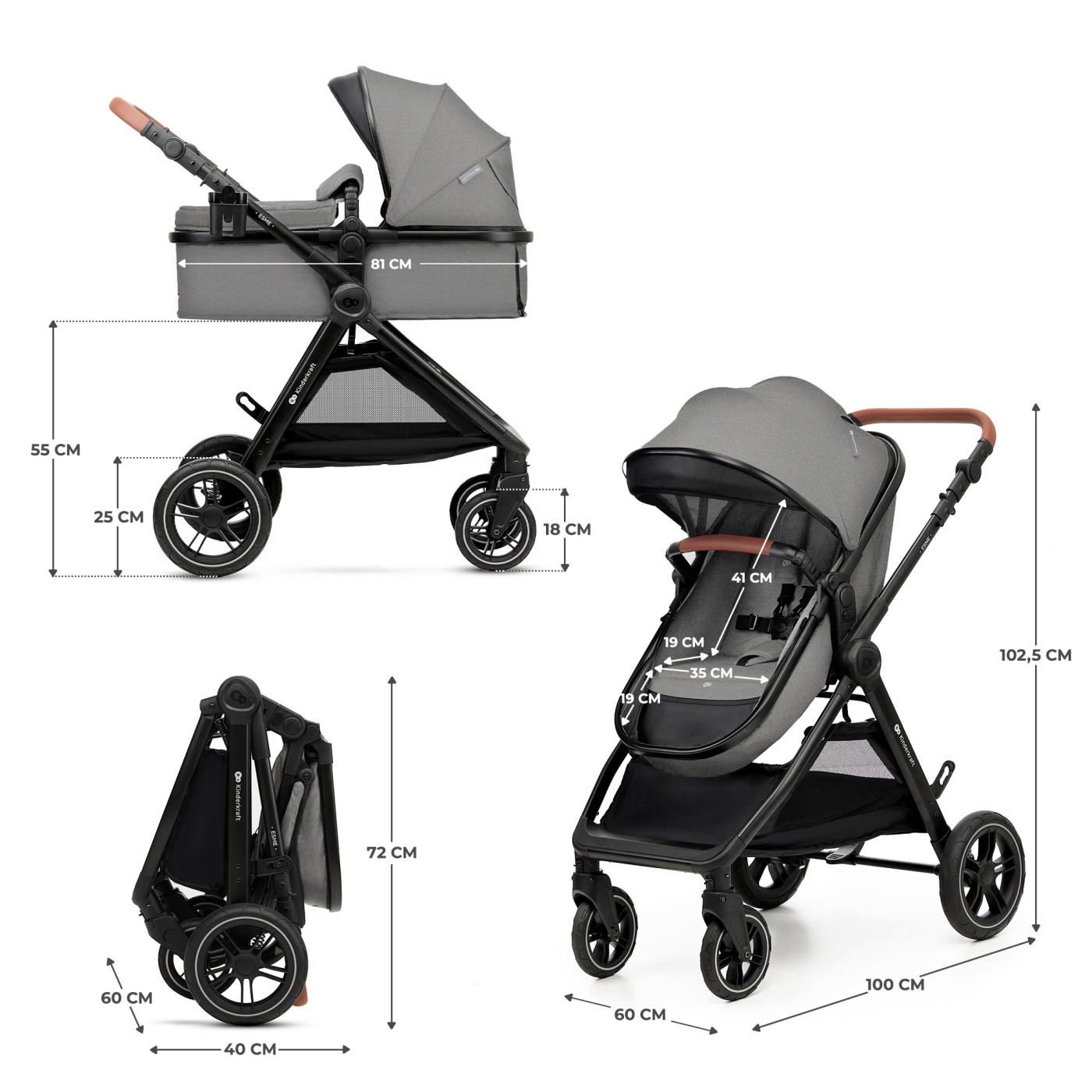 CARUCIOR KINDERKRAFT ESME, 3 IN 1, MOONLIGHT GREY SuperHeroes ToysZone