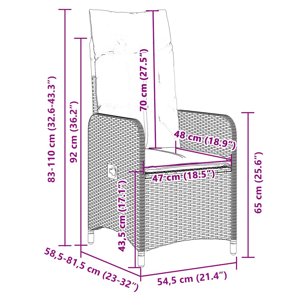 Set bistro de grădină cu perne, 9 piese, maro, poliratan GartenMobel Dekor