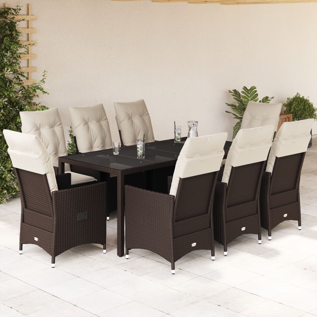 Set mobilier de grădină cu perne, 9 piese, maro, poliratan GartenMobel Dekor