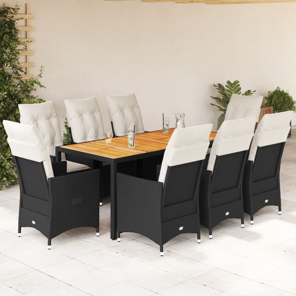 Set mobilier de grădină cu perne, 9 piese, negru, poliratan GartenMobel Dekor