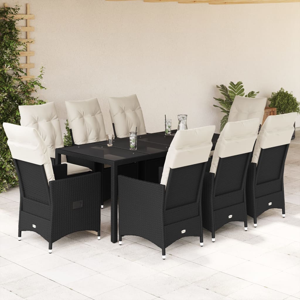Set mobilier de grădină cu perne, 9 piese, negru, poliratan GartenMobel Dekor