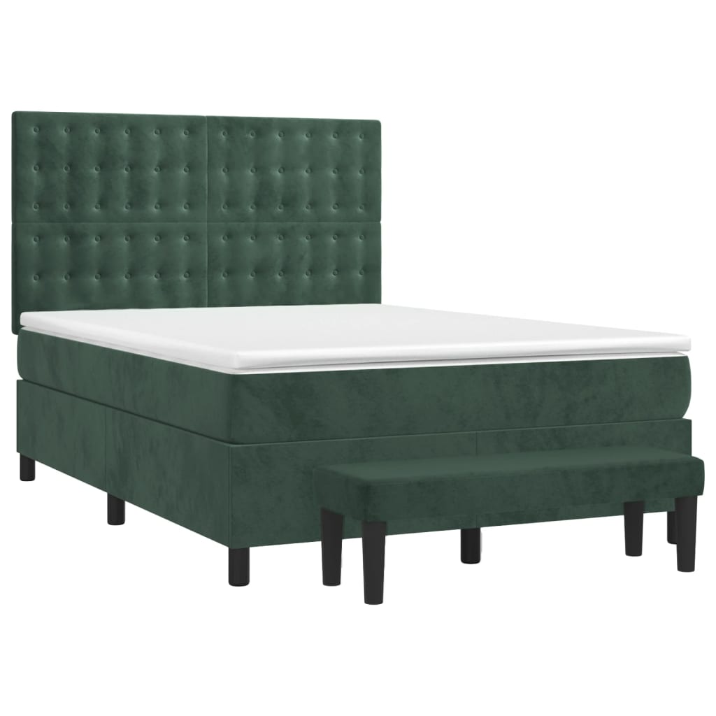 Pat box spring cu saltea, verde închis, 140x200 cm, catifea GartenMobel Dekor