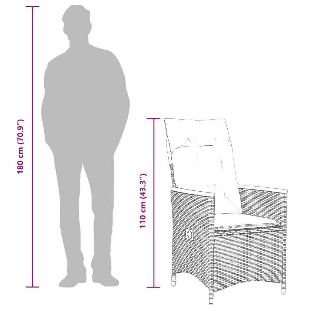 Set bistro de grădină cu perne, 3 piese, gri, poliratan GartenMobel Dekor