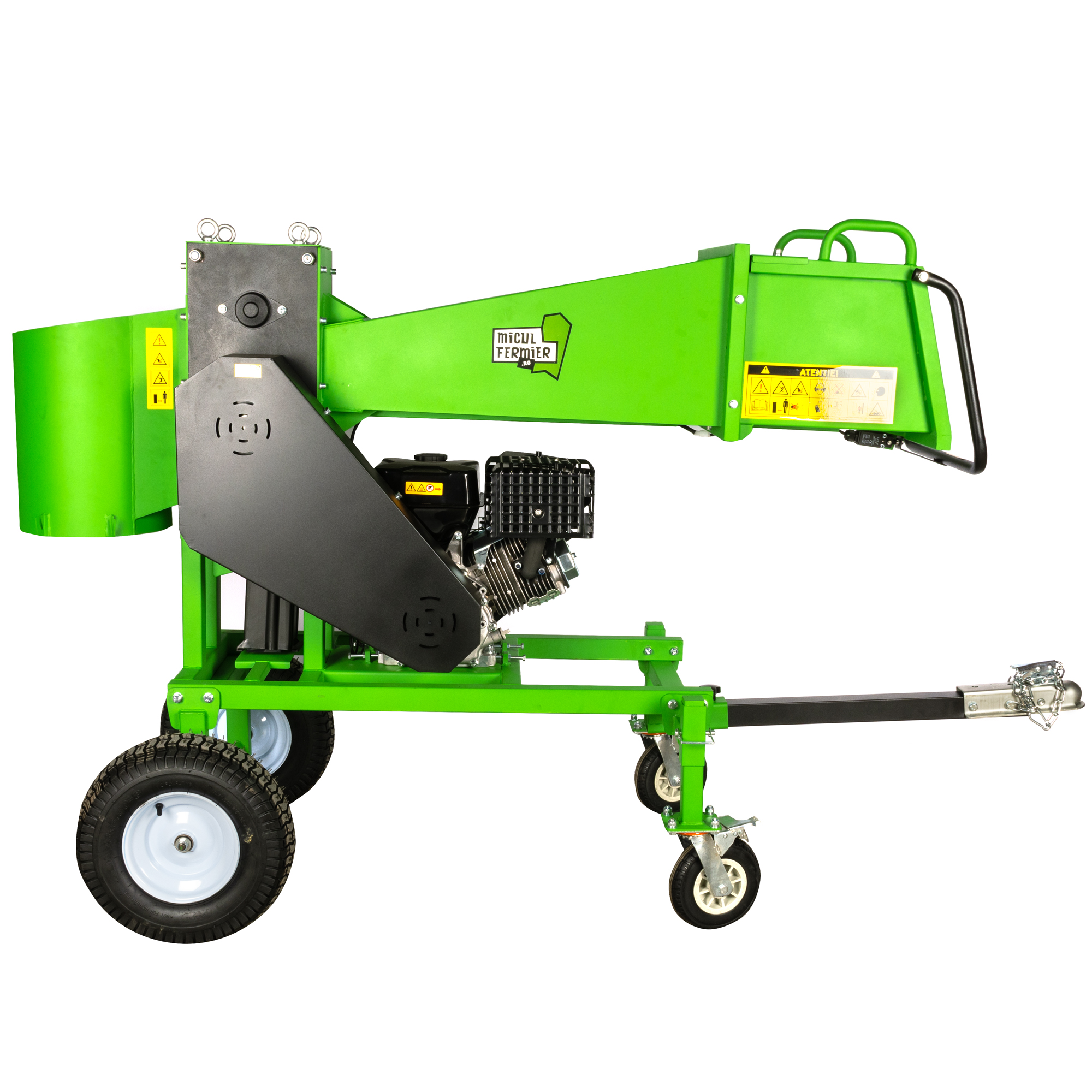 Tocator crengi Micul Fermier, motor benzina 18CP, diametru maxim de taiere Ø120mm, cu carlig de remorcare, pentru brichete FarmGarden AgroTrade