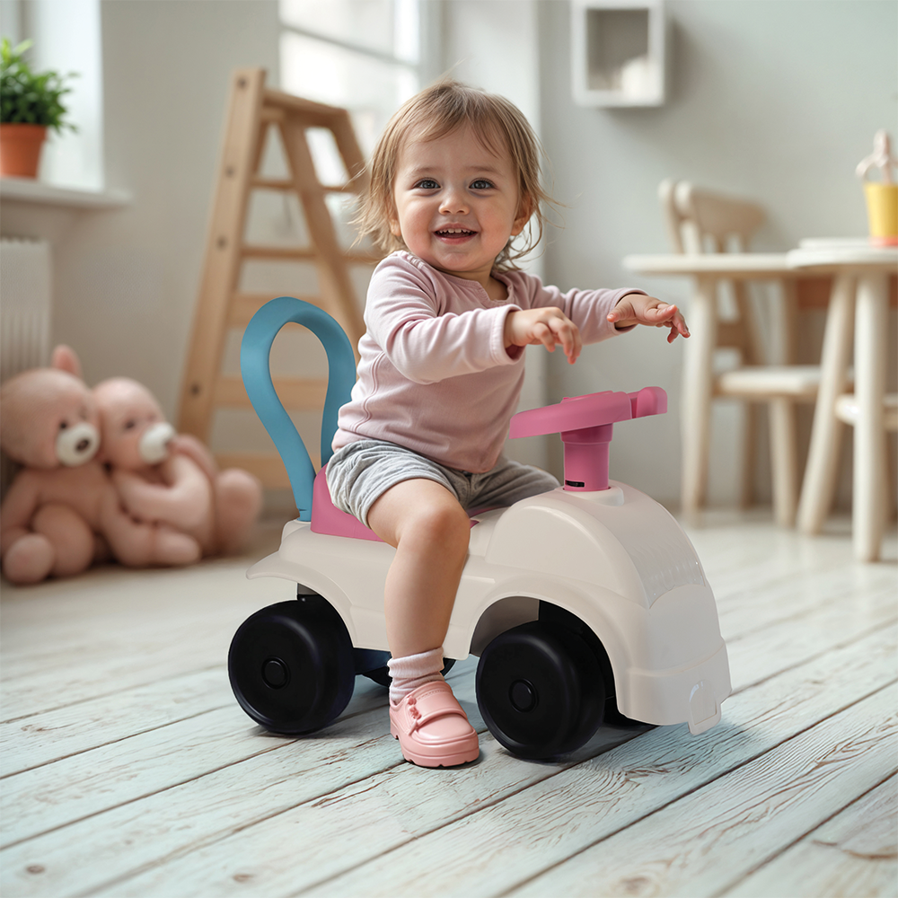 Masina fara pedale Foot to Floor - Alb& roz PlayLearn Toys