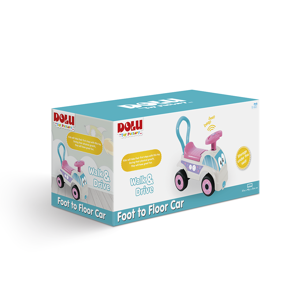 Masina fara pedale Foot to Floor - Alb& roz PlayLearn Toys