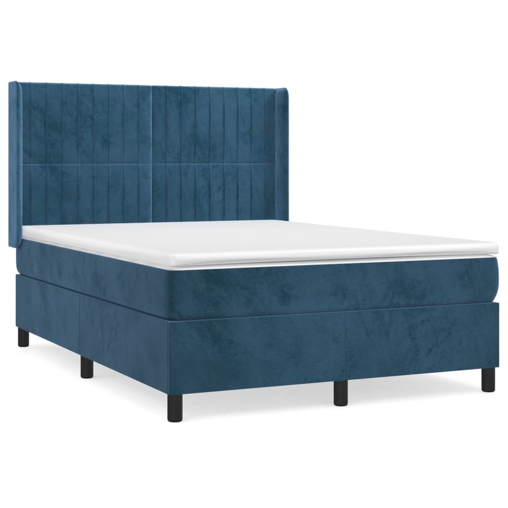 Pat box spring cu saltea, albastru închis, 140x200 cm, catifea GartenMobel Dekor