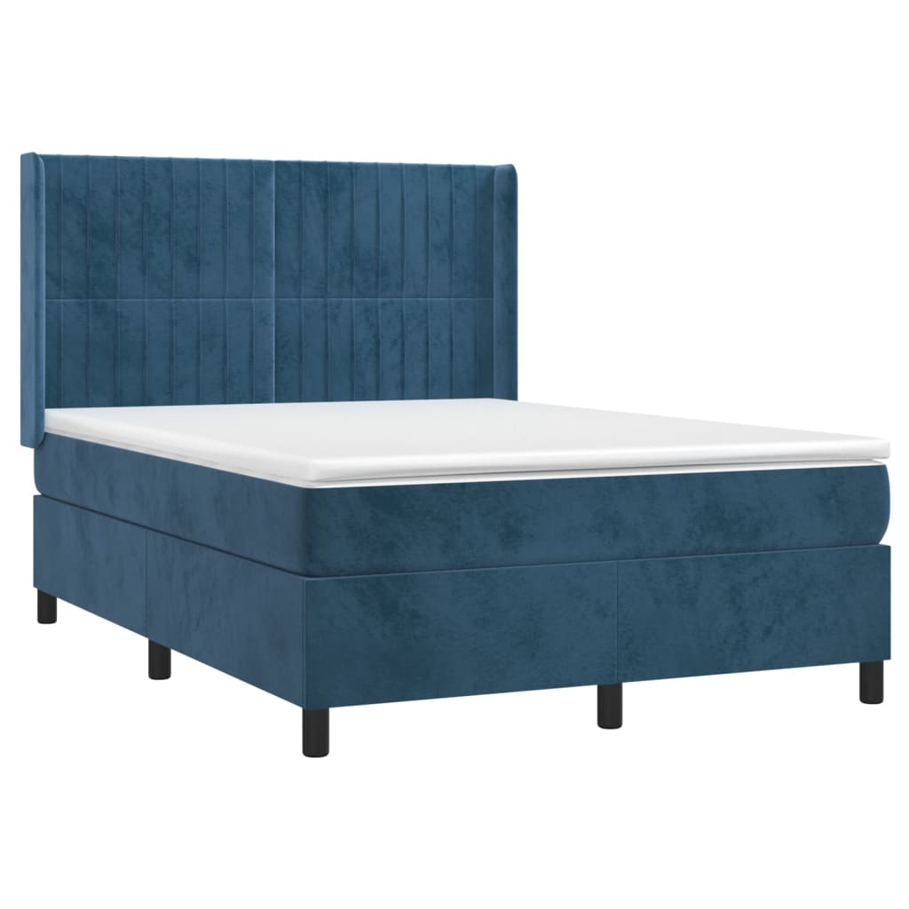 Pat box spring cu saltea, albastru închis, 140x200 cm, catifea GartenMobel Dekor