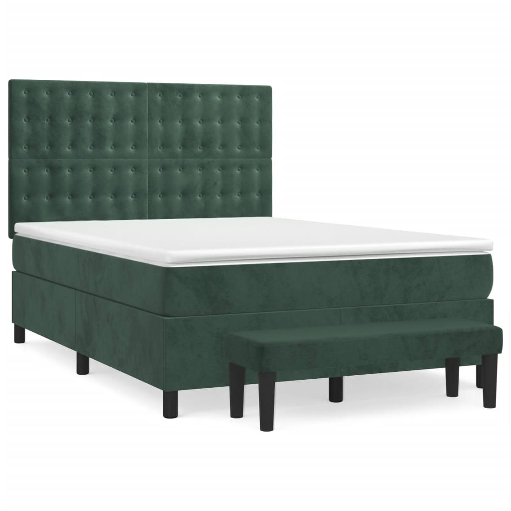 Pat box spring cu saltea, verde închis, 140x190 cm, catifea GartenMobel Dekor