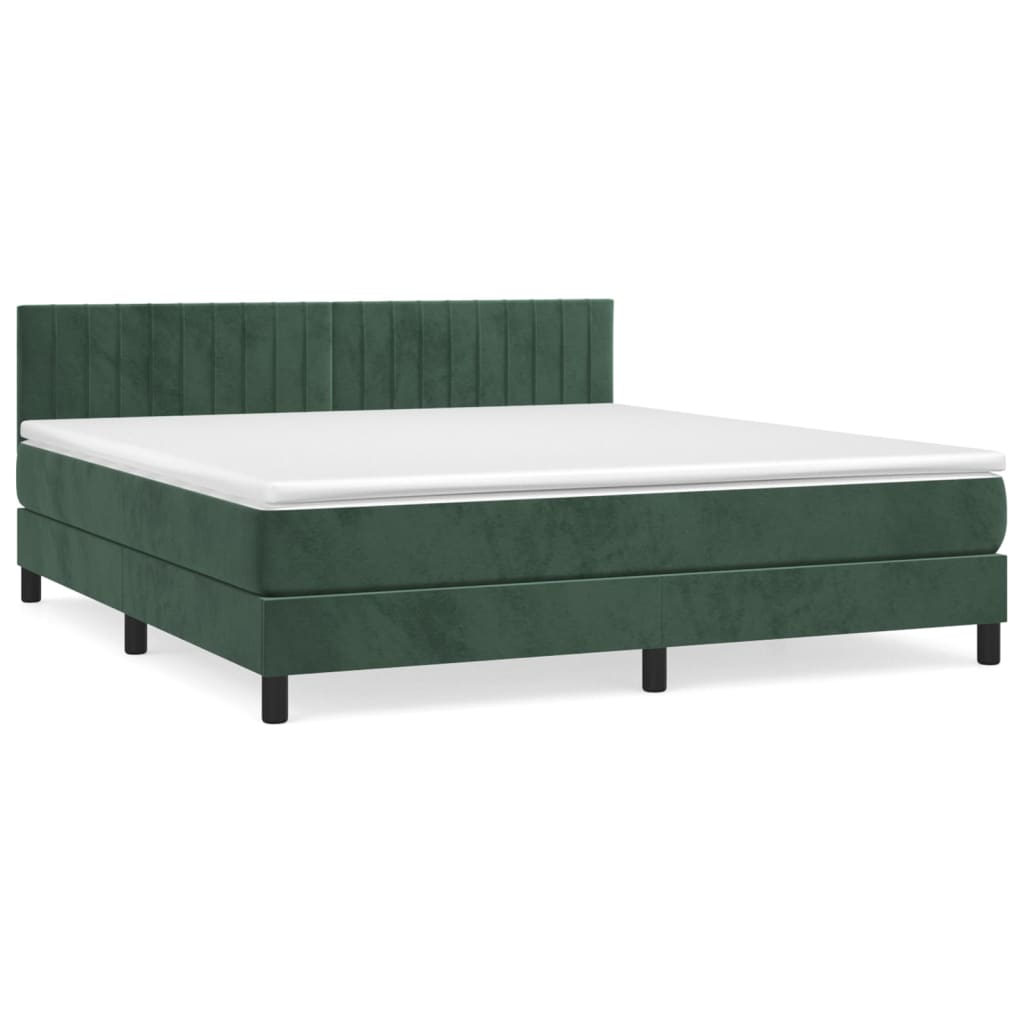 Pat box spring cu saltea, verde închis, 160x200 cm, catifea GartenMobel Dekor