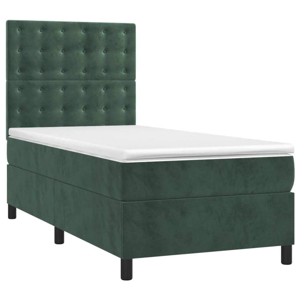 Pat box spring cu saltea, verde închis, 90x190 cm, catifea GartenMobel Dekor