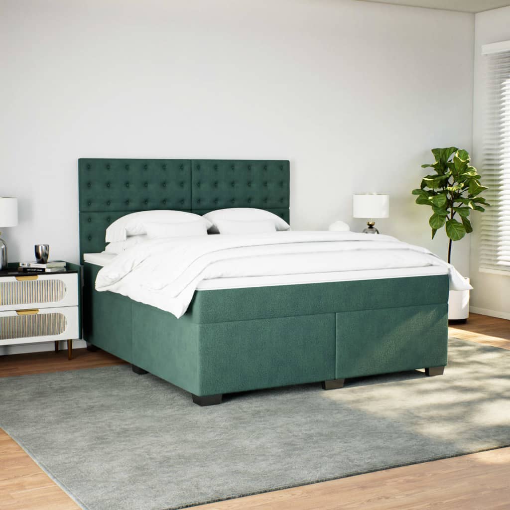 Pat box spring cu saltea, verde închis, 180x200 cm, catifea GartenMobel Dekor