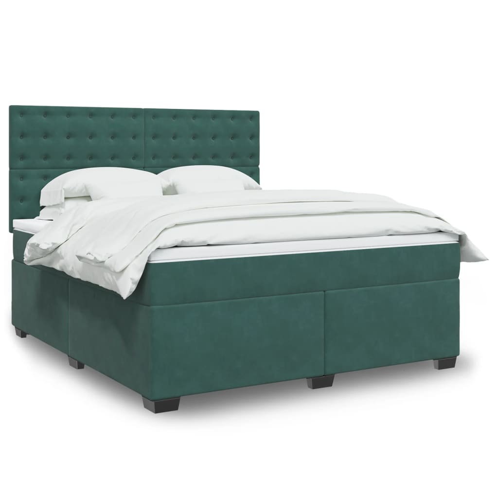 Pat box spring cu saltea, verde închis, 180x200 cm, catifea GartenMobel Dekor