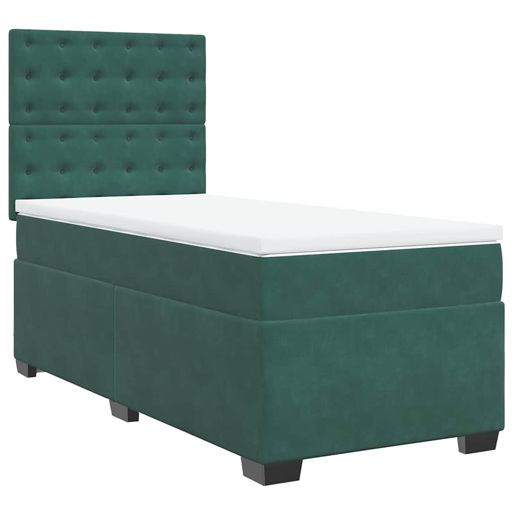 Pat box spring cu saltea, verde închis, 90x190 cm, catifea GartenMobel Dekor