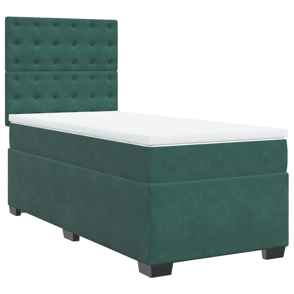 Pat box spring cu saltea, verde închis, 90x190 cm, catifea GartenMobel Dekor
