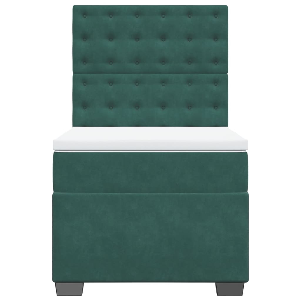 Pat box spring cu saltea, verde închis, 90x190 cm, catifea GartenMobel Dekor