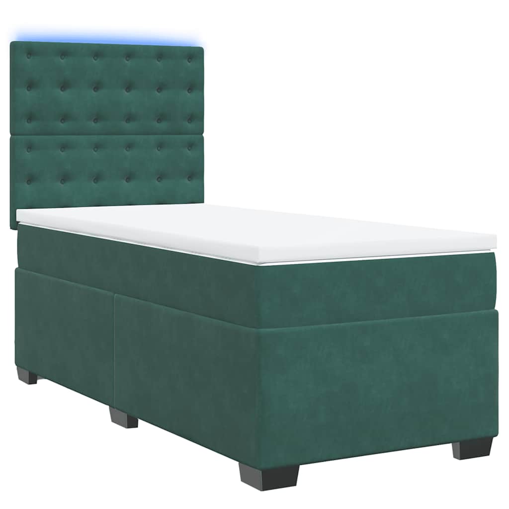 Pat box spring cu saltea, verde închis, 90x190 cm, catifea GartenMobel Dekor