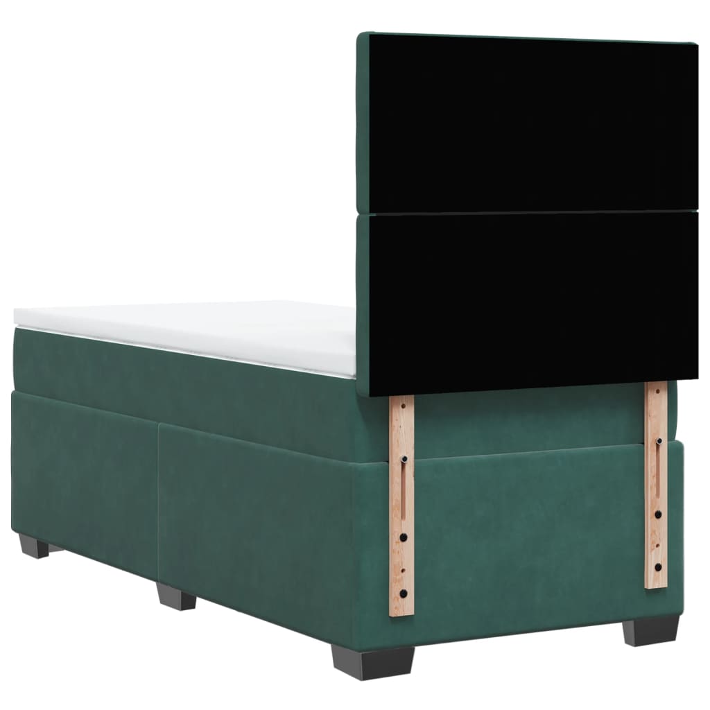 Pat box spring cu saltea, verde închis, 90x190 cm, catifea GartenMobel Dekor