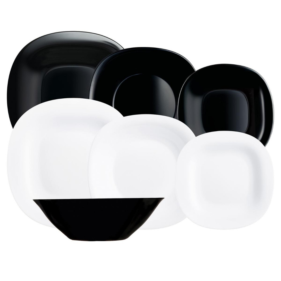 Set serviciu de masa Luminarc Carine, 19 piese, Alb/Negru Handy KitchenServ