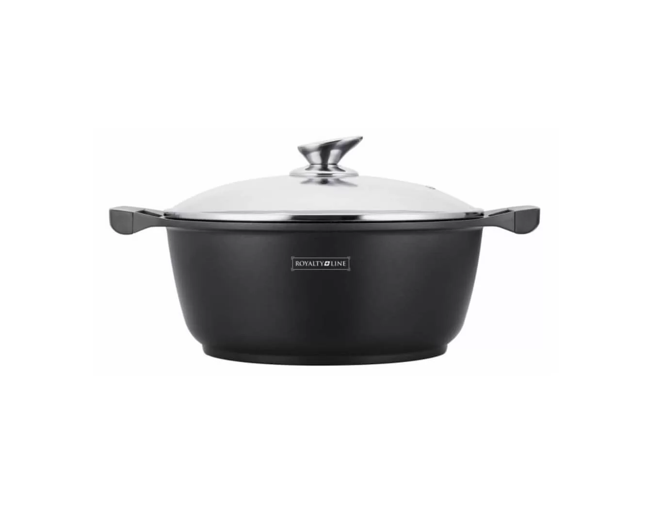 Royalty Line Oală antiaderentă, cu acoperire din marmură, negru, cu capac din sticlă, 3.8 L Handy KitchenServ