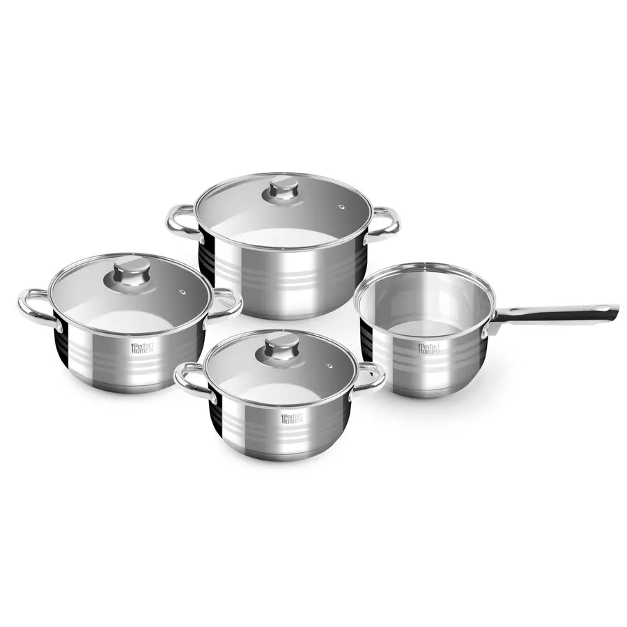 Set de vase din oțel inoxidabil Diamond, 7 piese, cu capace de sticlă Handy KitchenServ