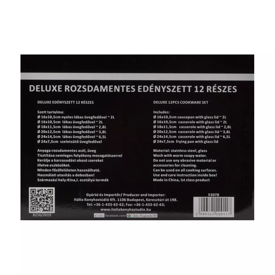 Set de Oale din Oțel Inoxidabil Deluxe cu 12 Piese și Capace de Sticlă Handy KitchenServ