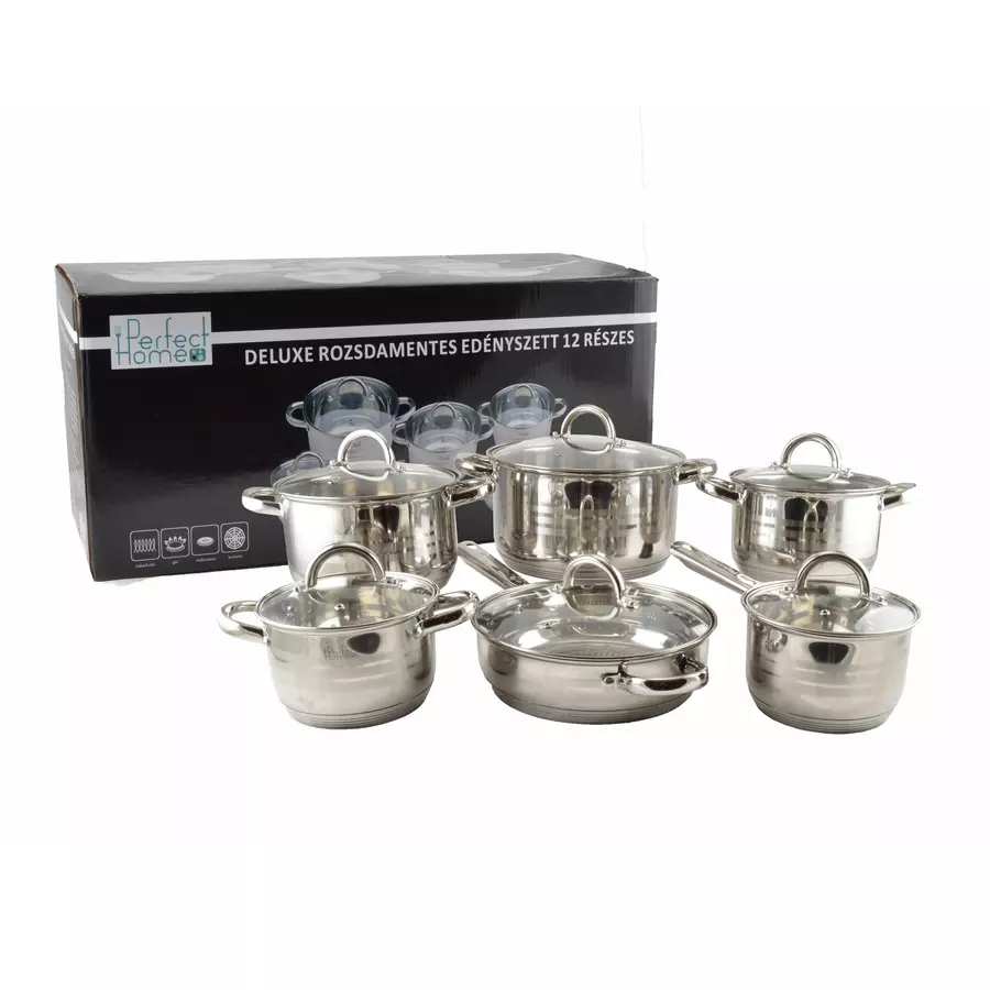 Set de Oale din Oțel Inoxidabil Deluxe cu 12 Piese și Capace de Sticlă Handy KitchenServ
