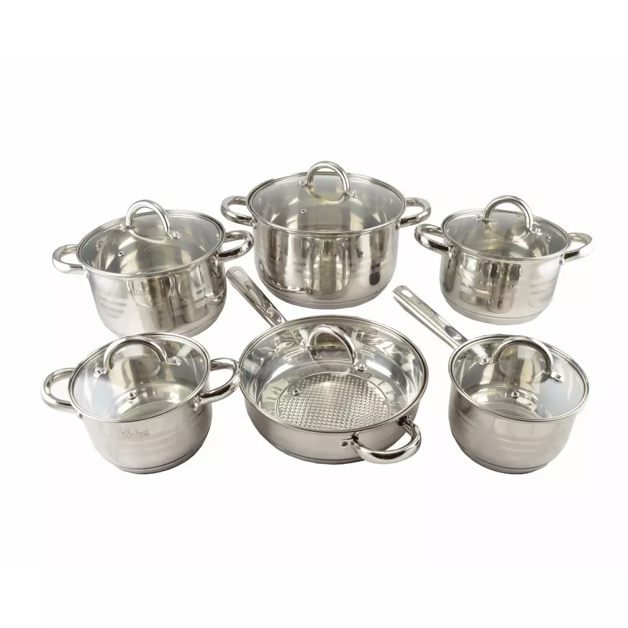 Set de Oale din Oțel Inoxidabil Deluxe cu 12 Piese și Capace de Sticlă Handy KitchenServ