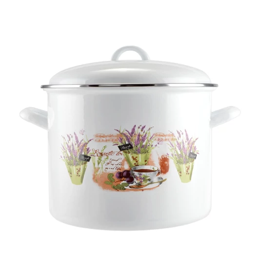 Oală din Oțel Emailat cu Model de Lavandă 16 cm și Capac Handy KitchenServ