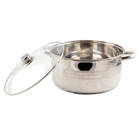 Oală din Oțel Inoxidabil cu Capac de Sticlă 9 Litri, 30 cm Handy KitchenServ