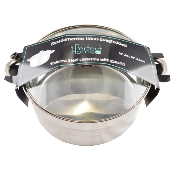 Oală din Oțel Inoxidabil cu Capac de Sticlă 9 Litri, 30 cm Handy KitchenServ
