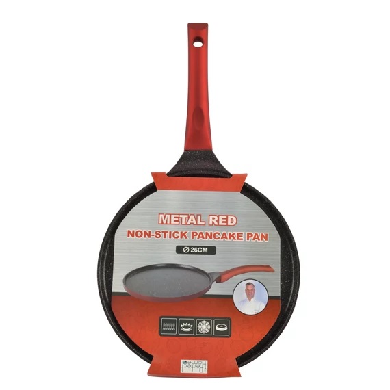 Tigaie pentru Clătite Antiaderentă, Metal Red Line, 26 cm, Compatibilă cu Inducție Handy KitchenServ