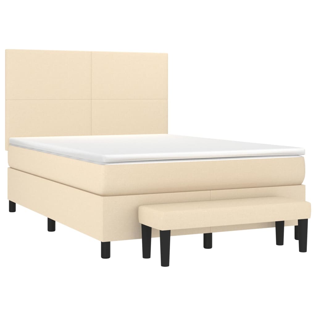 Pat box spring cu saltea, crem, 140x200 cm, textil GartenMobel Dekor