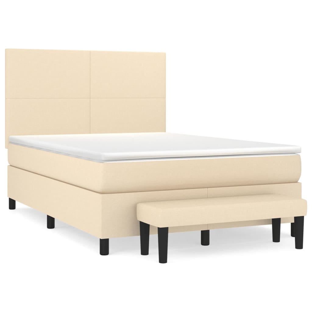 Pat box spring cu saltea, crem, 140x200 cm, textil GartenMobel Dekor