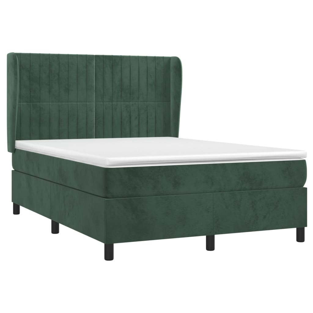 Pat box spring cu saltea, verde închis, 140x190 cm, catifea GartenMobel Dekor