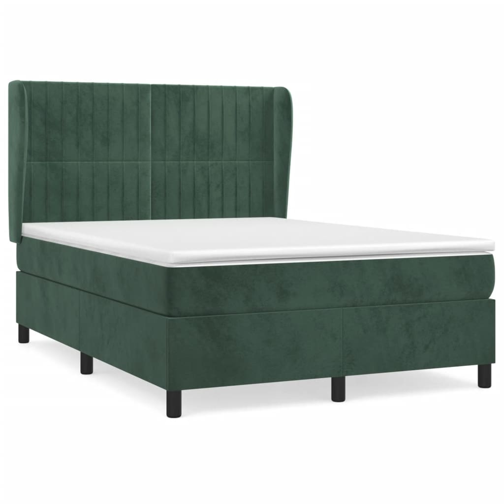 Pat box spring cu saltea, verde închis, 140x190 cm, catifea GartenMobel Dekor